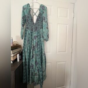 Free people teal and purple maxi dress, never worn!
